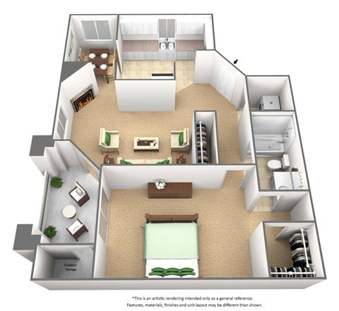 Floor plan for 1 bed, 1 bath, 808 sqft